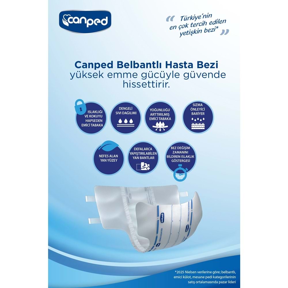 Canped Yetişkin Bezi Bel Bantlı Tekstil Yüzey XL - Ekstra Large - Extra Large 92 Adet