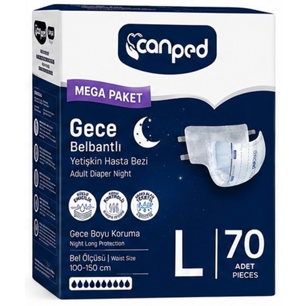 Canped Yetişkin Bezi Bel Bantlı Gece Night L - Büyük - Large 70 Adet