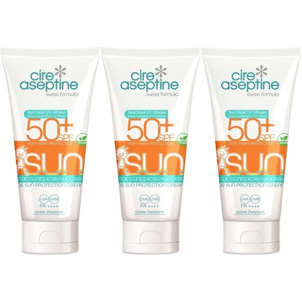 Cire Aseptine Sun Güneş Koruyucu Kremi Çocuk 50+ SPF 150 ML (3 Lü Set)