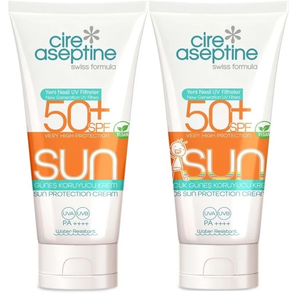 Cire Aseptine Sun Güneş Kremi 50+ SPF 150 ML + Güneş Kremi Çocuk 50+ SPF 150 ML Karma (2 Li Set)