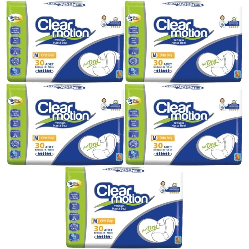 Clearmotion Yetişkin Bezi Bel Bantlı M - Orta - Medium 150 Adet (5PK*30)