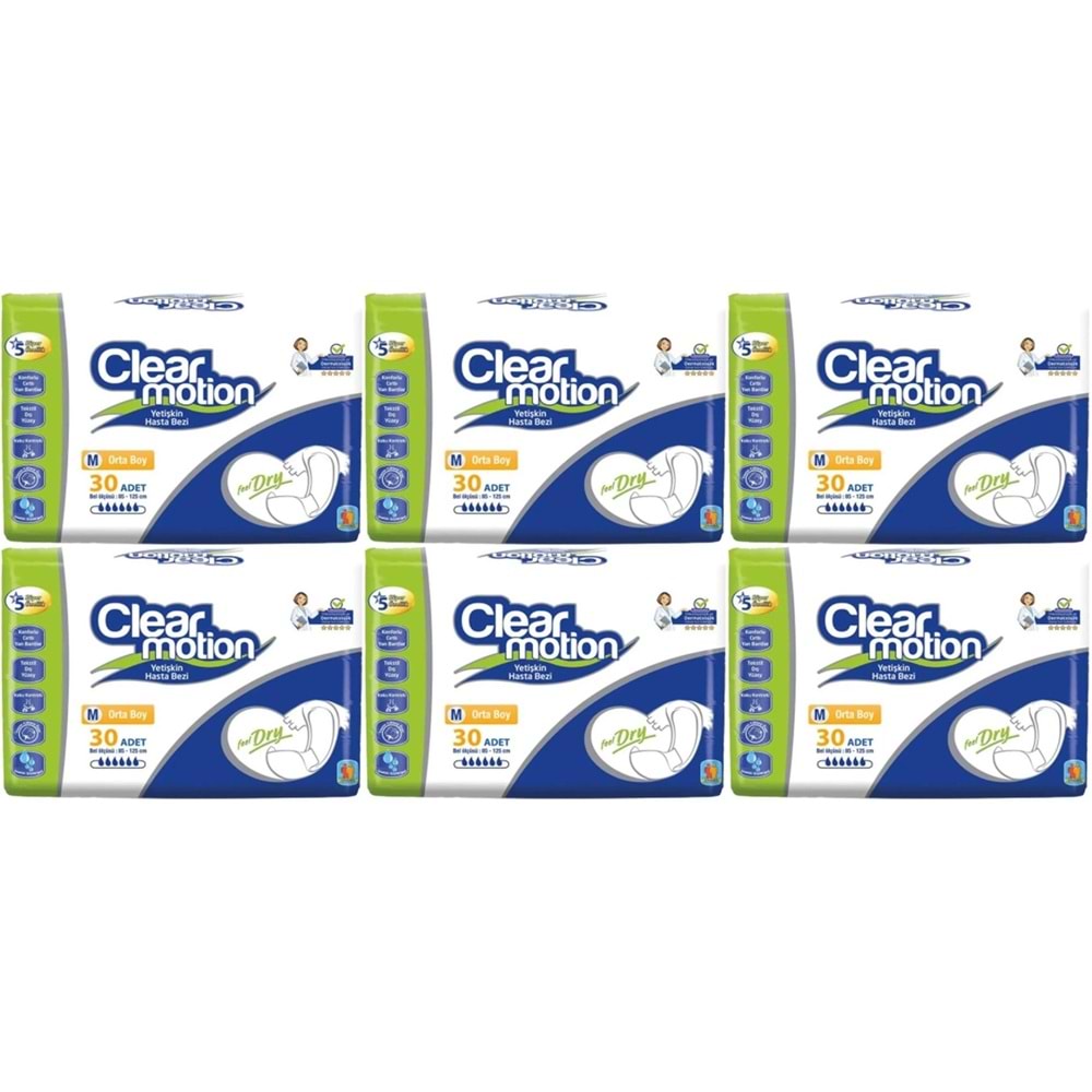 Clearmotion Yetişkin Bezi Bel Bantlı M - Orta - Medium 180 Adet (6PK*30)