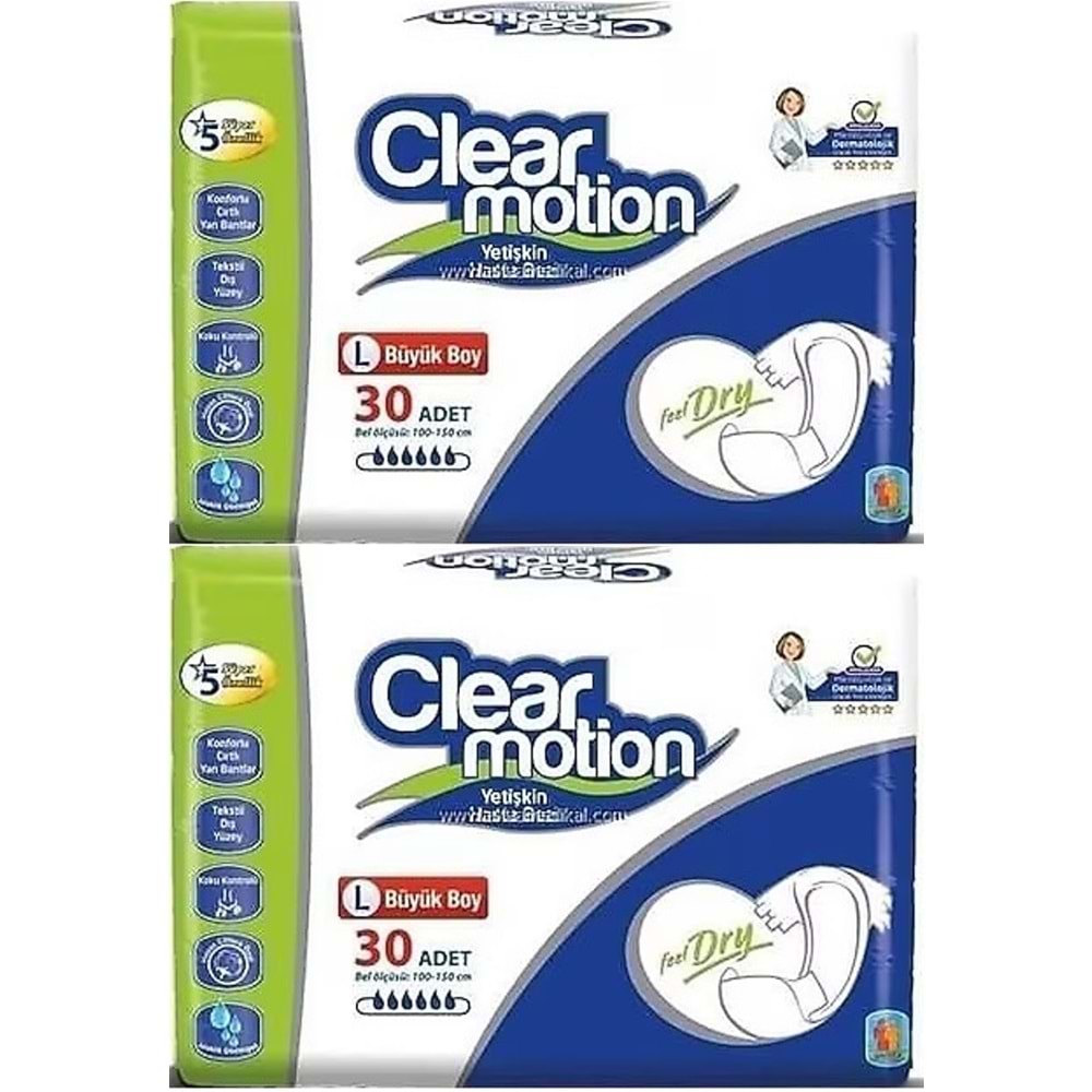 Clearmotion Yetişkin Bezi Bel Bantlı L - Büyük - Large 60 Adet (2PK*30)
