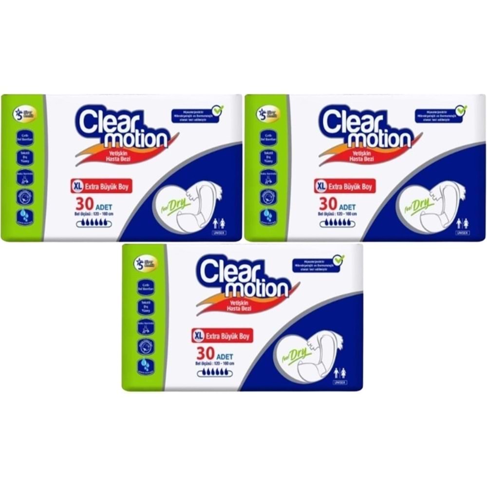 Clearmotion Yetişkin Bezi Bel Bantlı XL - Ekstra Büyük - Extra Large 90 Adet (3PK*30)