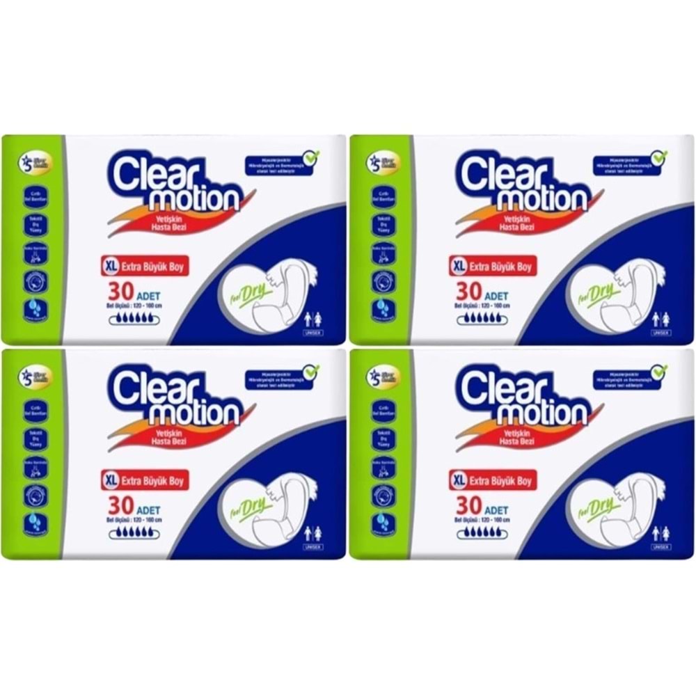 Clearmotion Yetişkin Bezi Bel Bantlı XL - Ekstra Büyük - Extra Large 120 Adet (4PK*30)