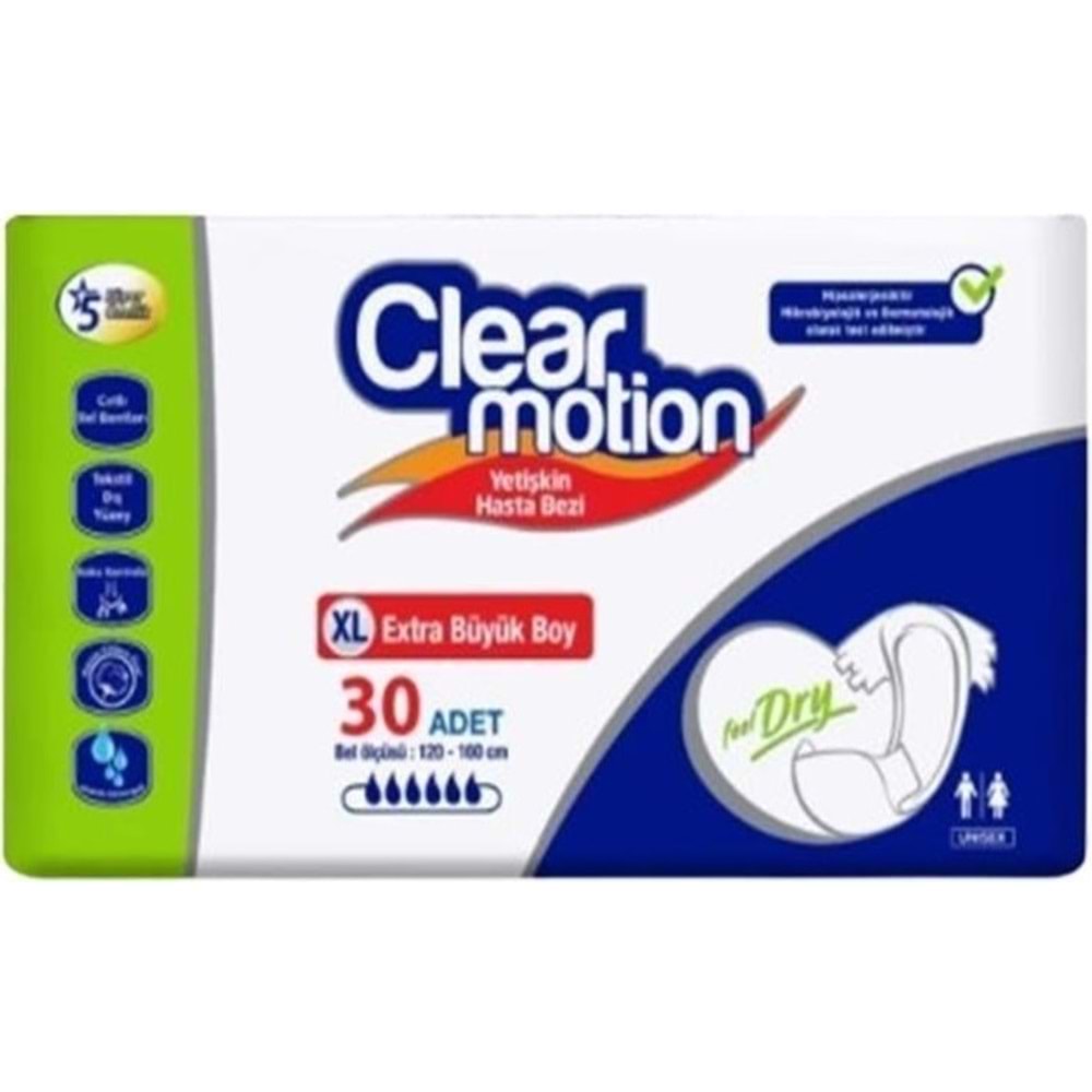 Clearmotion Yetişkin Bezi Bel Bantlı XL - Ekstra Büyük - Extra Large 120 Adet (4PK*30)