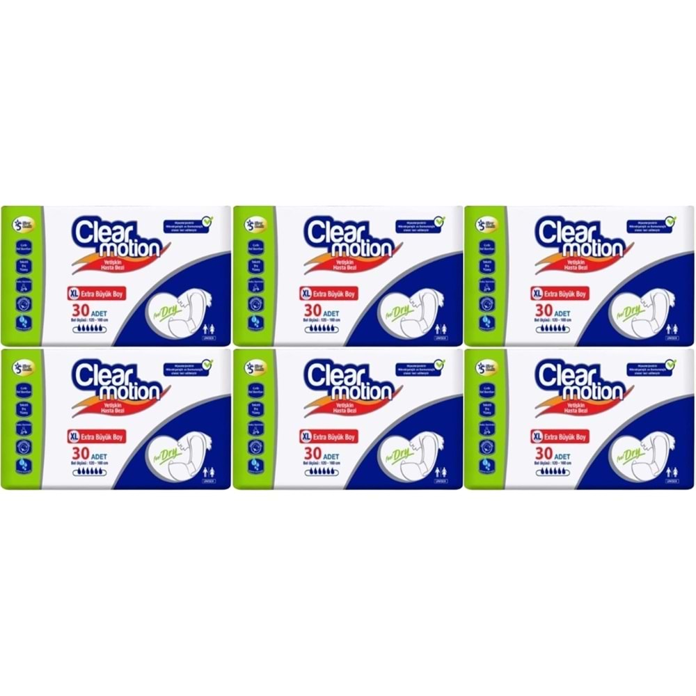 Clearmotion Yetişkin Bezi Bel Bantlı XL - Ekstra Büyük - Extra Large 180 Adet (6PK*30)