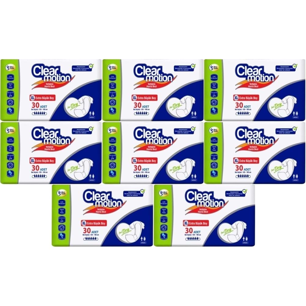 Clearmotion Yetişkin Bezi Bel Bantlı XL - Ekstra Büyük - Extra Large 240 Adet (8PK*30)