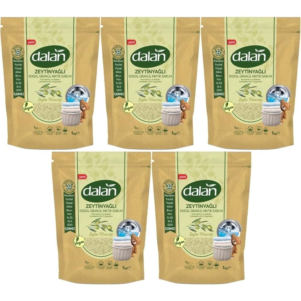Dalan Doğal Granül Sabun Tozu 1KG Bebekler İçin %100 Zeytinyağlı (5 Li Set)