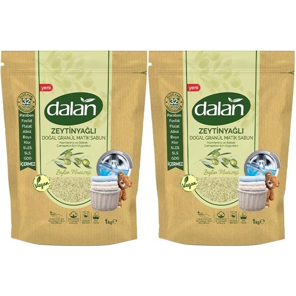 Dalan Doğal Granül Sabun Tozu 1Kg Bebekler İçin %100 Zeytinyağlı (2 Li Set)