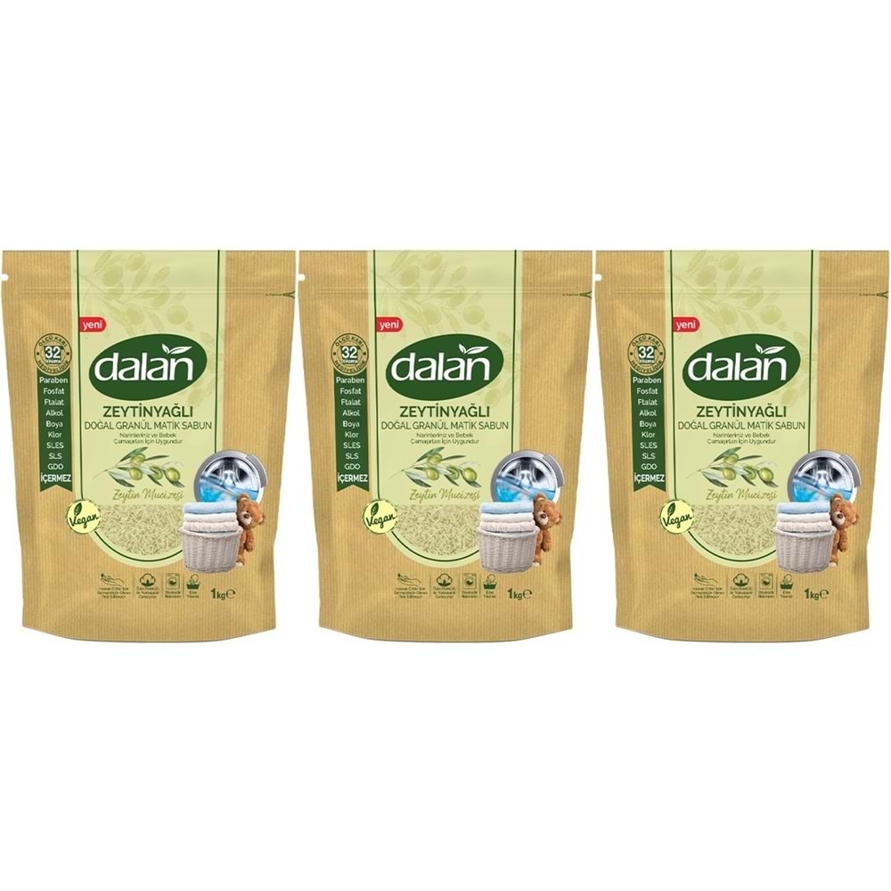 Dalan Doğal Granül Sabun Tozu 1Kg Bebekler İçin %100 Zeytinyağlı (3 Lü Set)