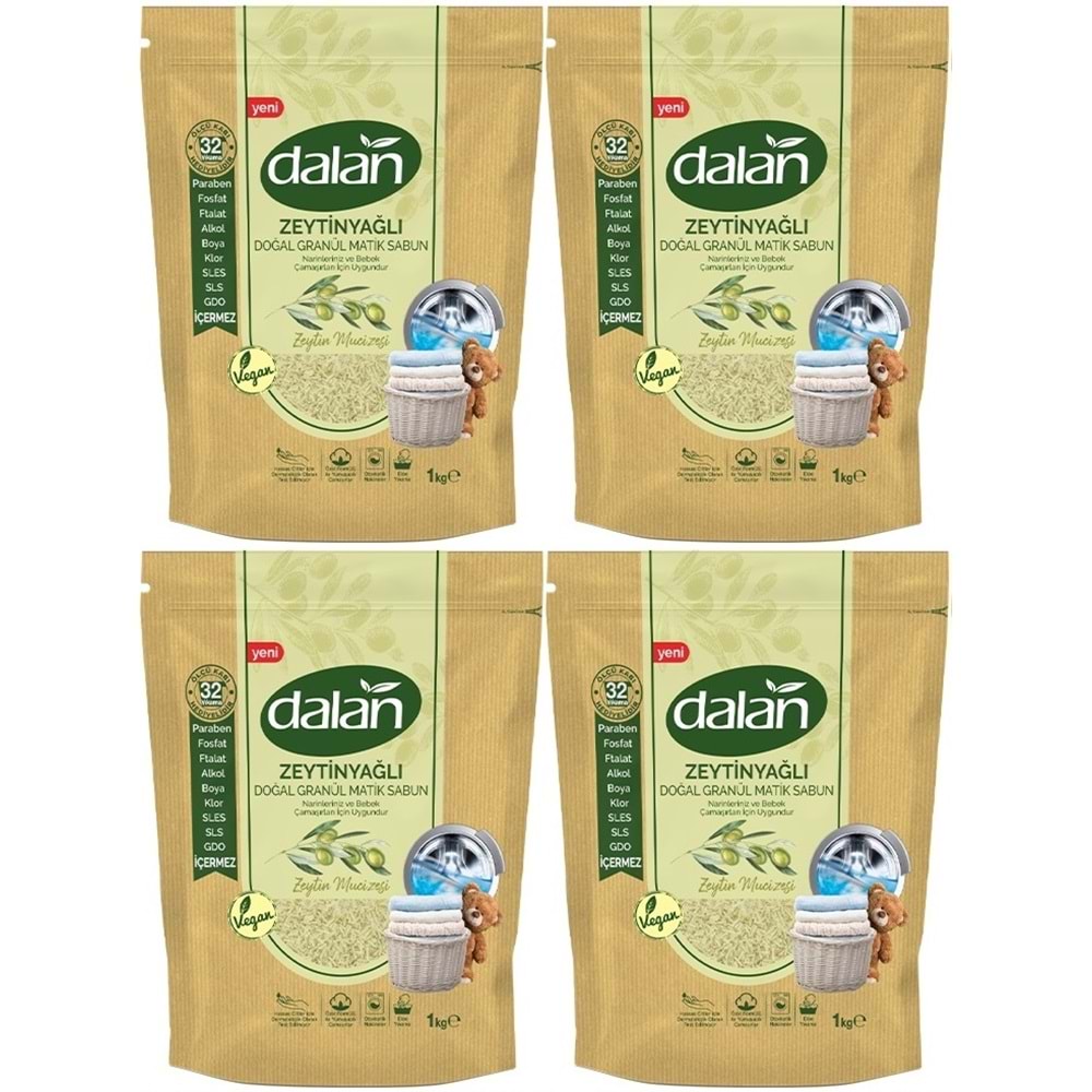 Dalan Doğal Granül Sabun Tozu 1Kg Bebekler İçin %100 Zeytinyağlı (4 Lü Set)