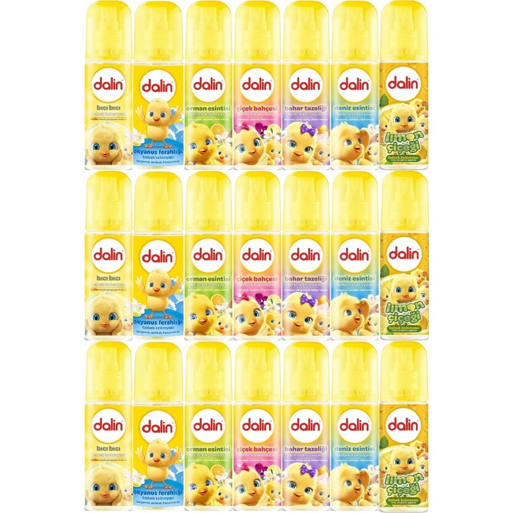Dalin Bebek Kolonyası 150ML(Bıcı Bıcı Kokusu-Okyanus-Orman-Deniz-Çiçek-Bahar-Limon) Karma 21 Li Set