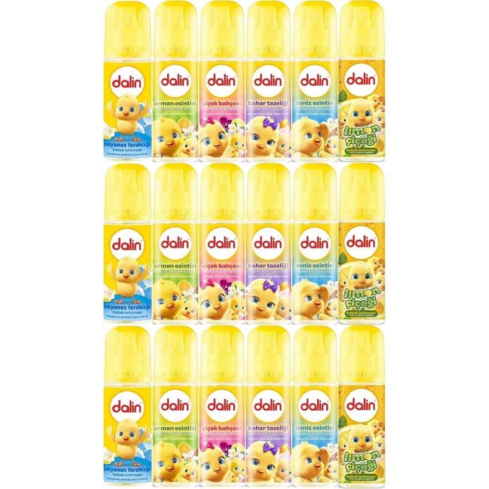 Dalin Bebek Kolonyası 150ML (Okyanus-Orman-Deniz-Çiçek-Bahar-Limon) Karma 18 Li Set