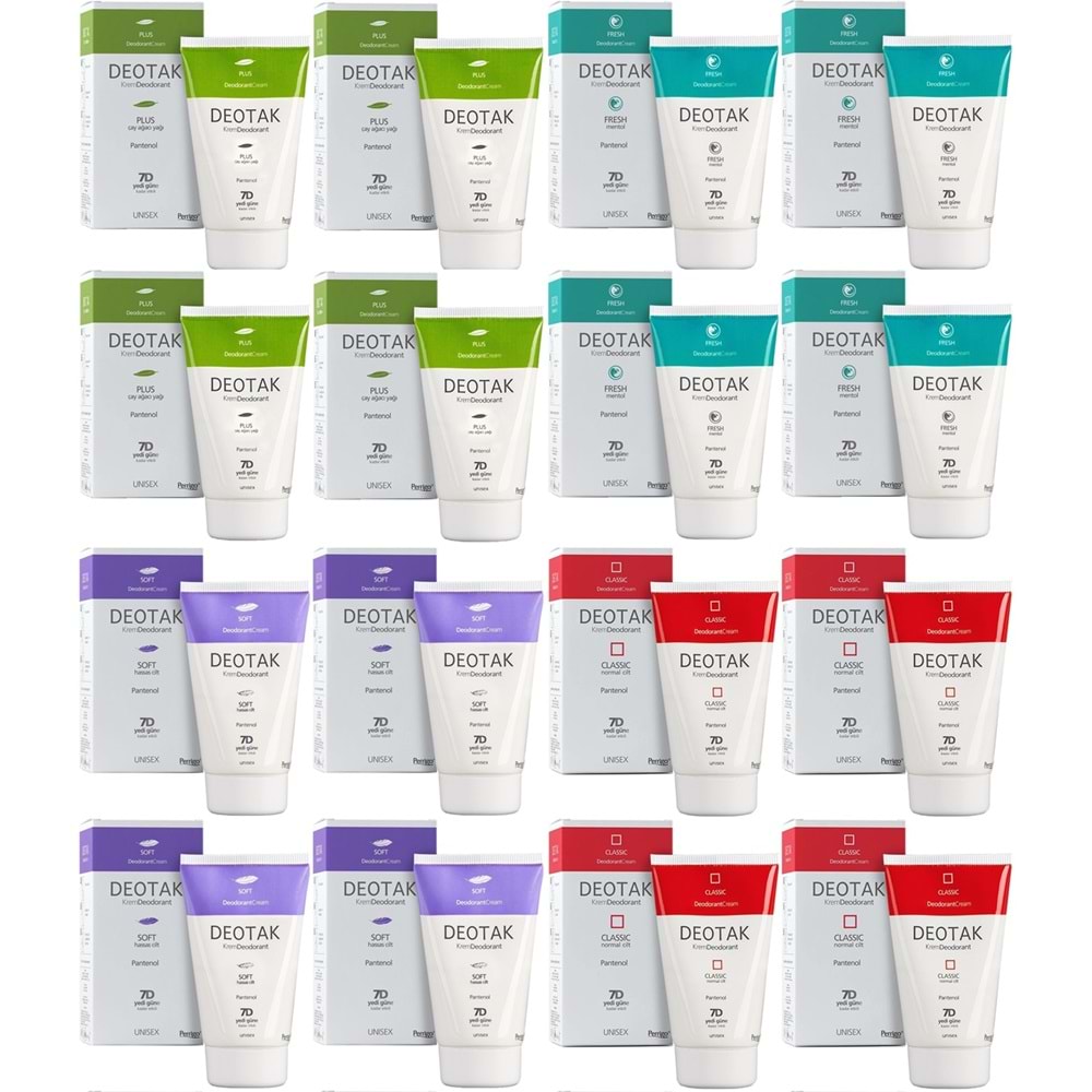 Deotak Krem Deodorant Unisex 35ML (Normal Cilt/Mentol/Hassas/Çay Ağacı Yağı) Karma (16 Lı Set)