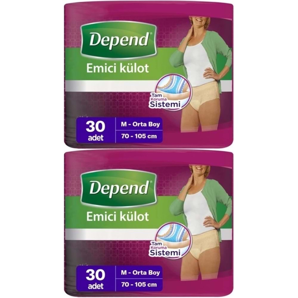 Depend Emici Külot Yetişkin Bezi Medium - Orta Kadın 60 Adet (2PK*30)