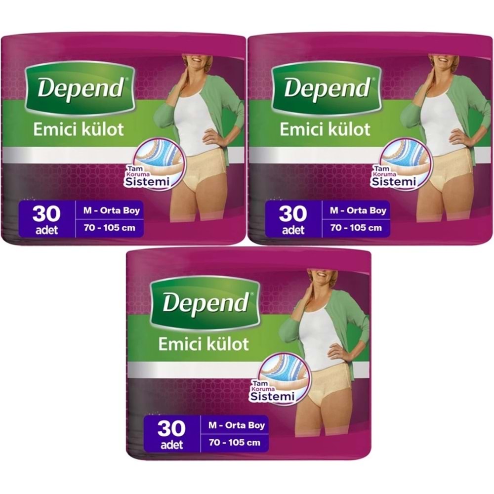 Depend Emici Külot Yetişkin Bezi Medium - Orta Kadın 90 Adet (3PK*30)