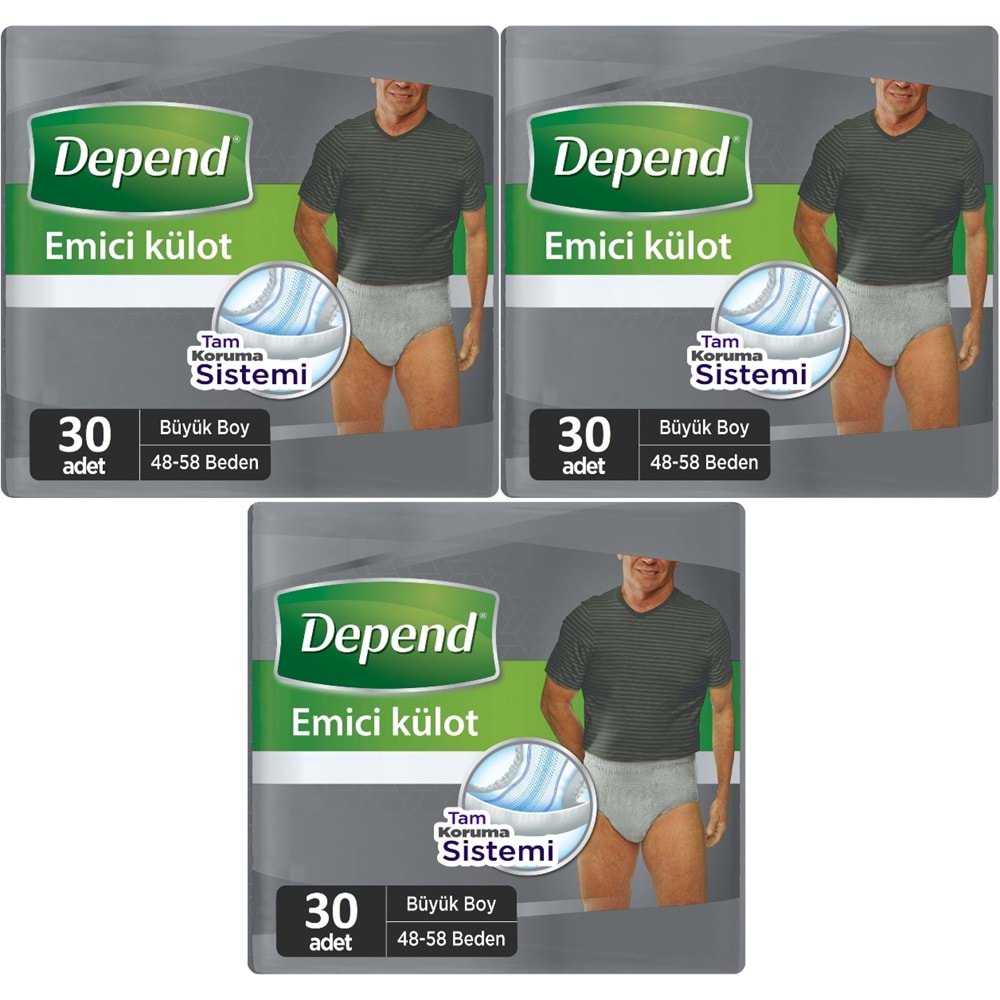 Depend Emici Külot Yetişkin Bezi Large - Büyük Erkek 90 Adet (3PK*30)