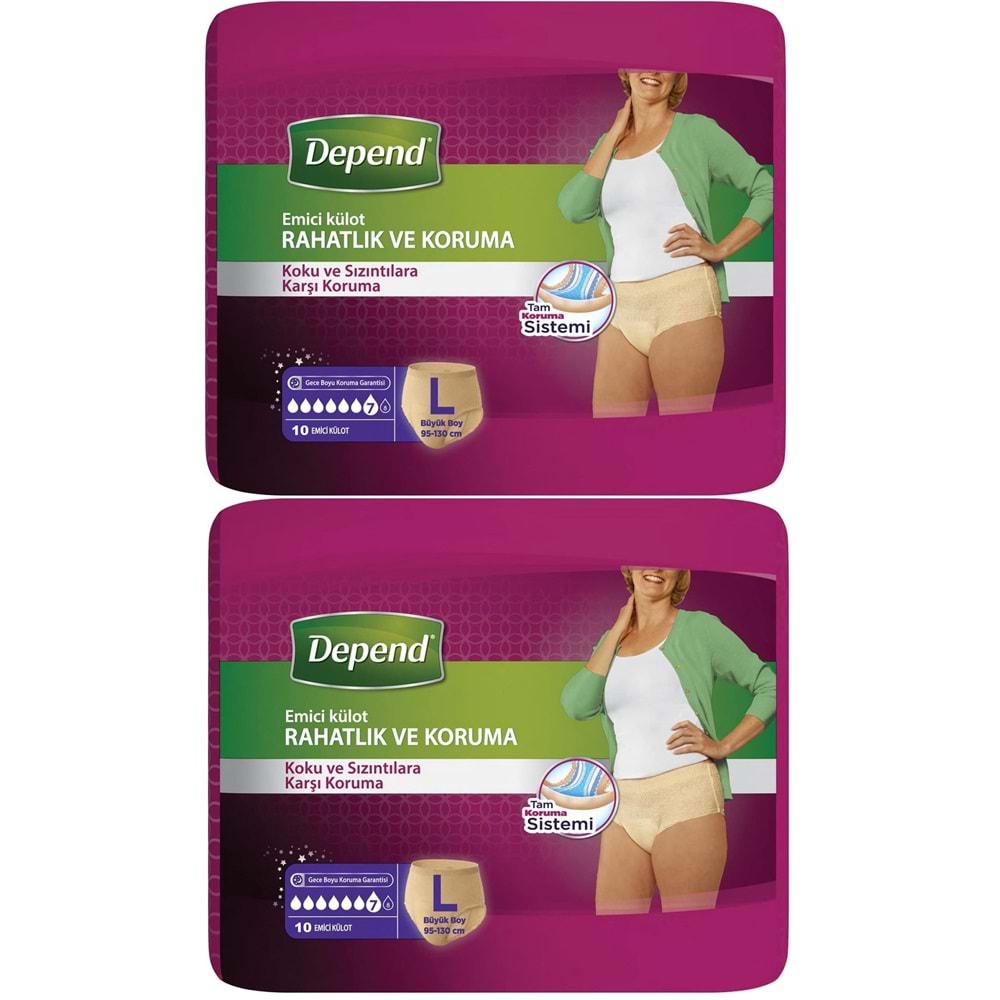 Depend Emici Külot Yetişkin Bezi Large - Büyük Kadın 20 Adet (2PK*10)
