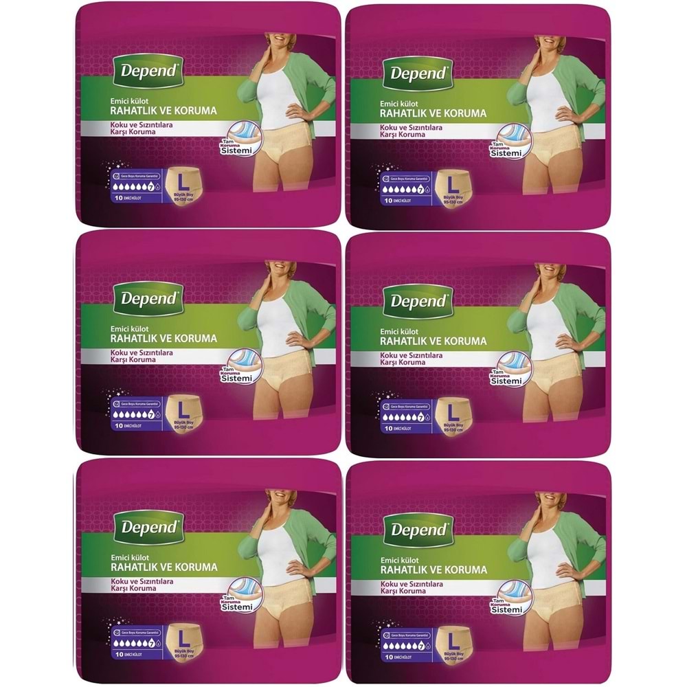 Depend Emici Külot Yetişkin Bezi Large - Büyük Kadın 60 Adet (6PK*10)