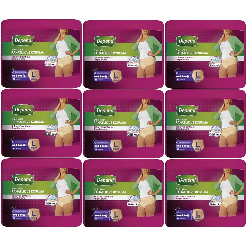 Depend Emici Külot Yetişkin Bezi Large - Büyük Kadın 90 Adet (9PK*10)