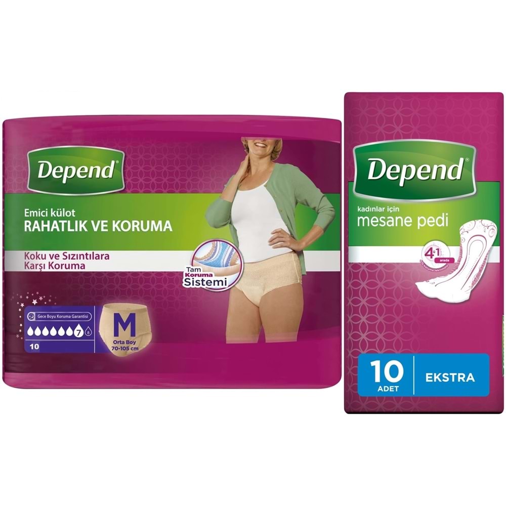 Depend Emici Külot Lohusa Pedi M - Medium - Orta Kadın (10 Lu) + Mesane Pedi Kadın Ekstra (10 Lu)