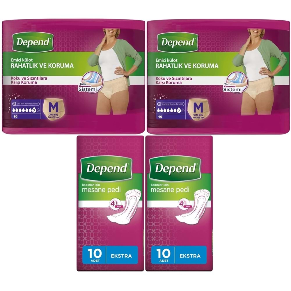 Depend Emici Külot Lohusa Pedi M - Medium - Kadın (10 Lu) + Mesane Pedi Kadın Ekstra (10 Lu) 4 Lü Set