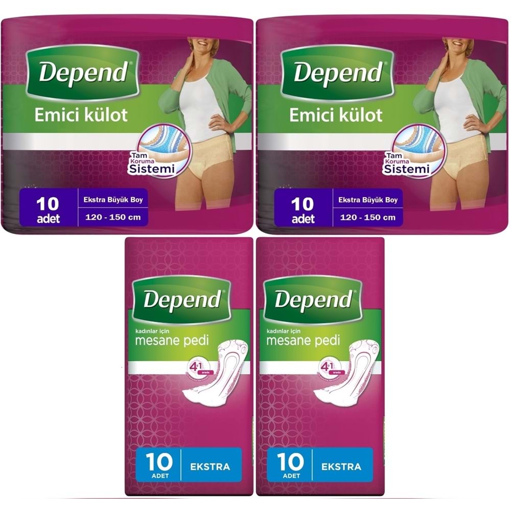 Depend Emici Külot Lohusa Pedi XL - Kadın (10 Adet)+Mesane Pedi Kadın Ekstra (10 Lu) 4 Lü Set