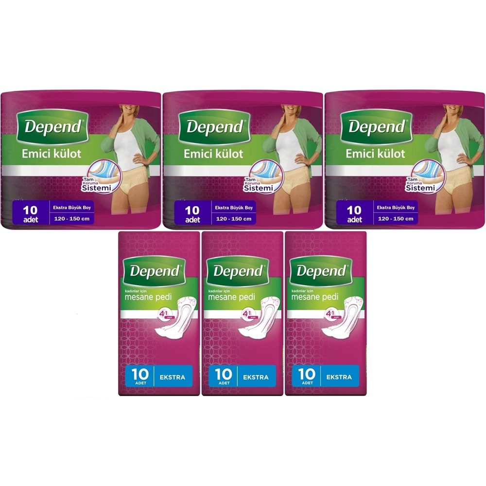 Depend Emici Külot Lohusa Pedi XL - Kadın (10 Adet)+Mesane Pedi Kadın Ekstra (10 Lu) 6 Lı Set