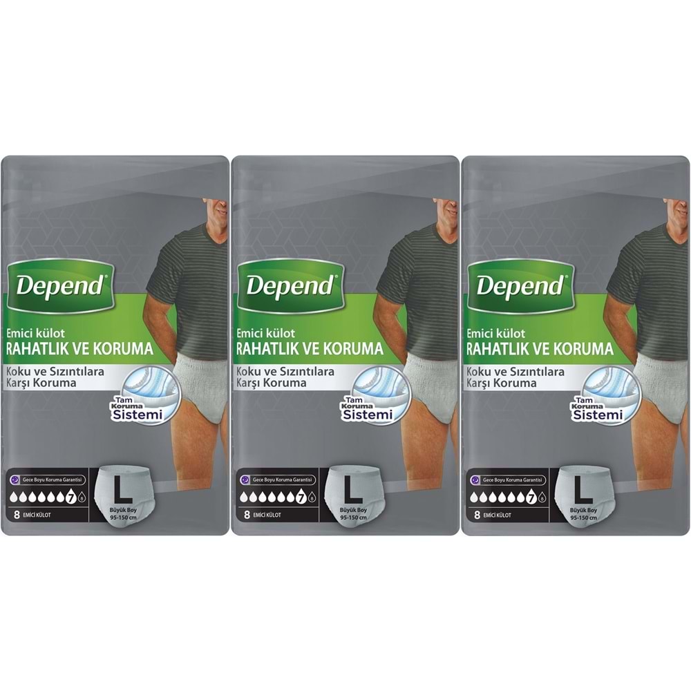 Depend Emici Külot Pants Yetişkin Bezi L - Büyük - Large Erkek 24 Adet (3PK*8)