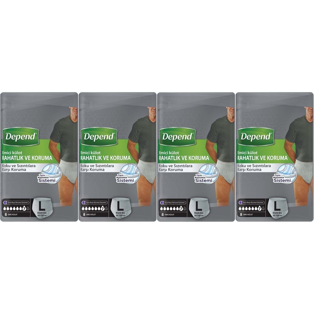 Depend Emici Külot Pants Yetişkin Bezi L - Büyük - Large Erkek 32 Adet (4PK*8)