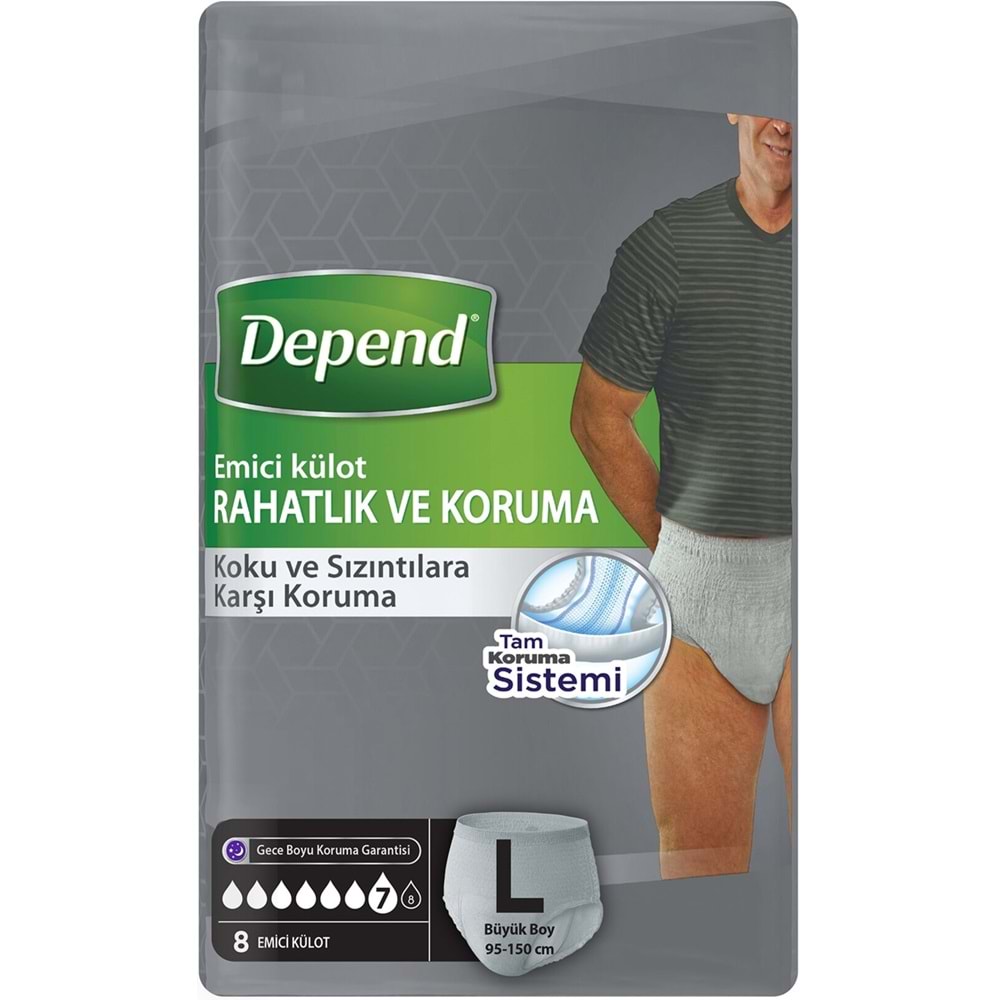 Depend Emici Külot Pants Yetişkin Bezi L - Büyük - Large Erkek 72 Adet (9PK*8)
