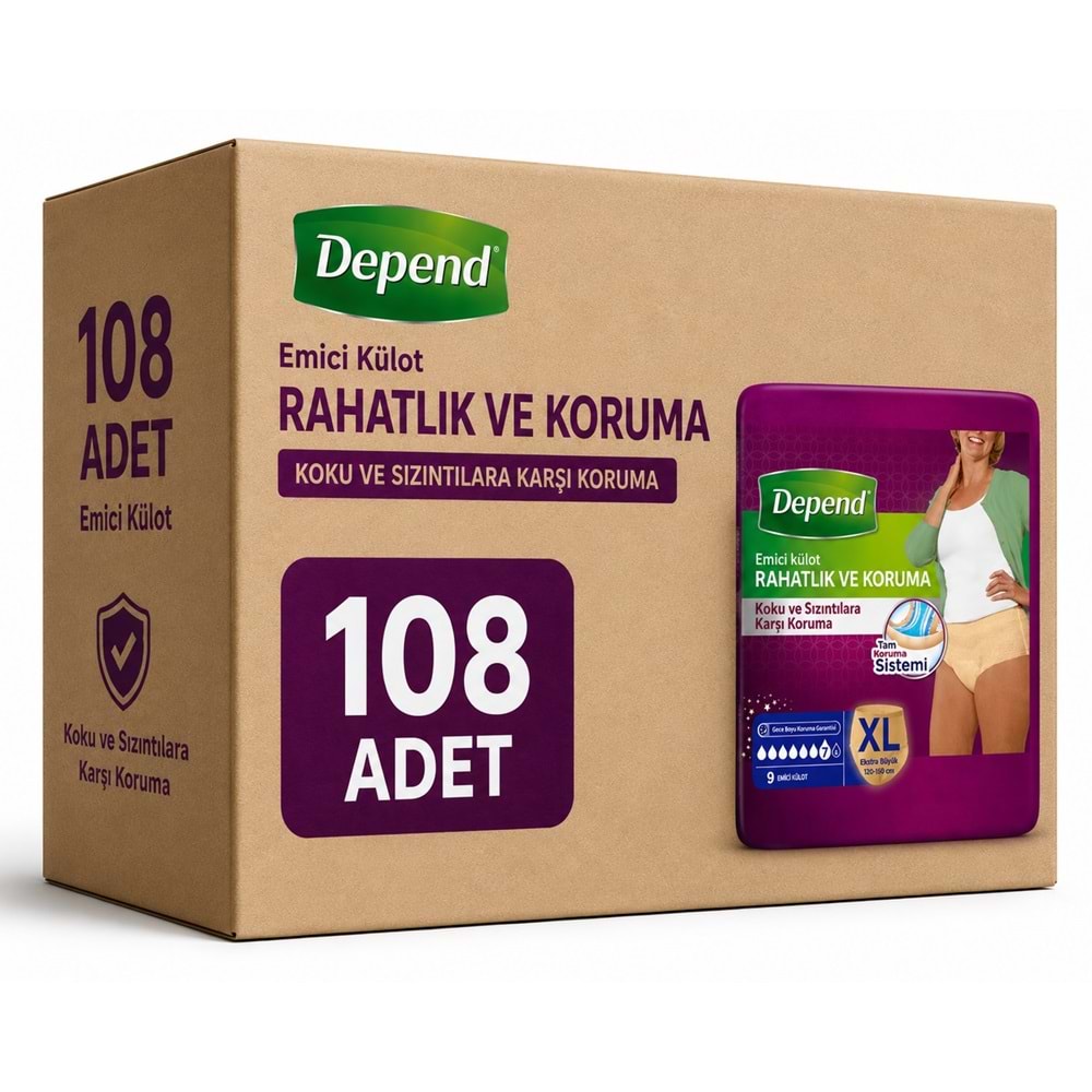 Depend Emici Külot Yetişkin Bezi XL - Extra Large Kadın 108 Adet (12PK*9)