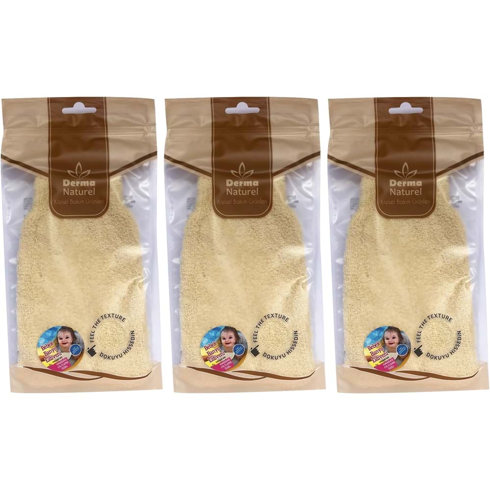Derma Naturel Bebek Banyo Eldiveni Hassas Ciltlere Özel (15*24CM) MS-01 (3 Lü Set)