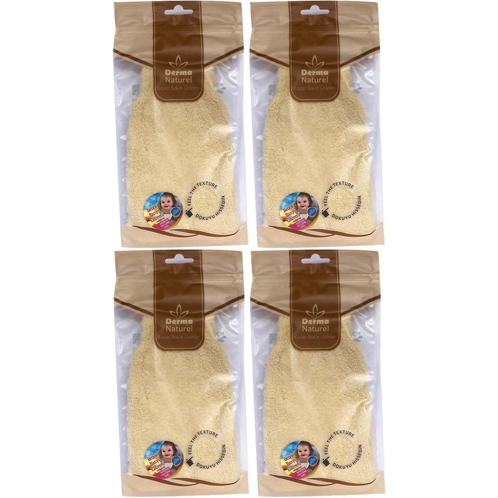 Derma Naturel Bebek Banyo Eldiveni Hassas Ciltlere Özel (15*24CM) MS-01 (4 Lü Set)