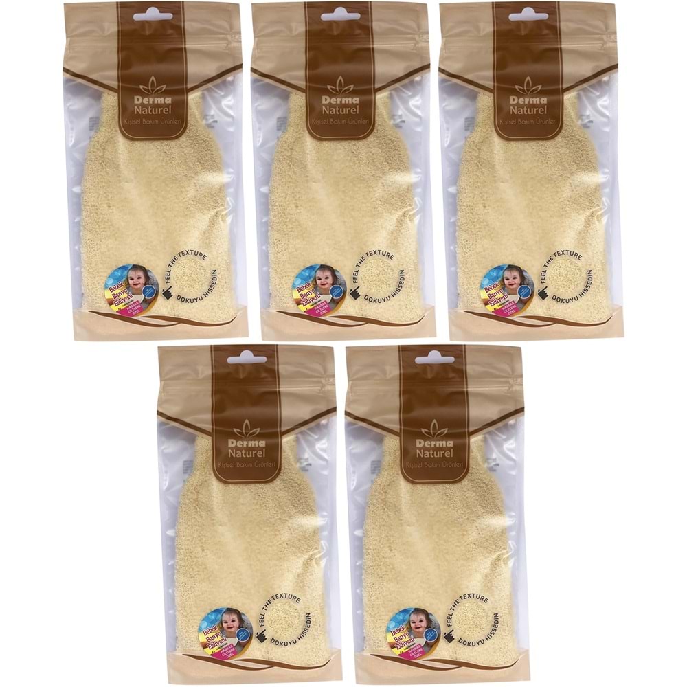 Derma Naturel Bebek Banyo Eldiveni Hassas Ciltlere Özel (15*24CM) MS-01 (5 Li Set)