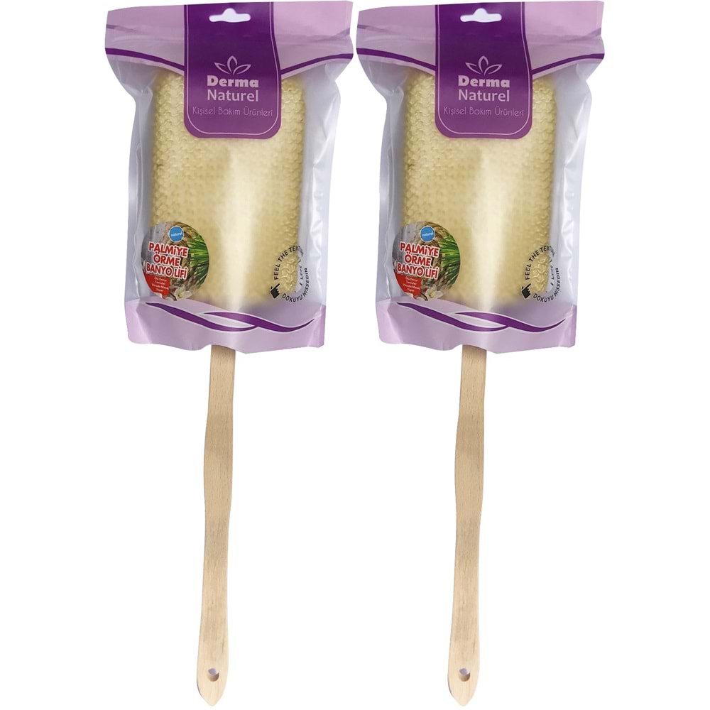 Derma Naturel Palmiye Örme Sopalı Banyo Sırt Lifi (8*24CM) MS-09 (2 Li Set)