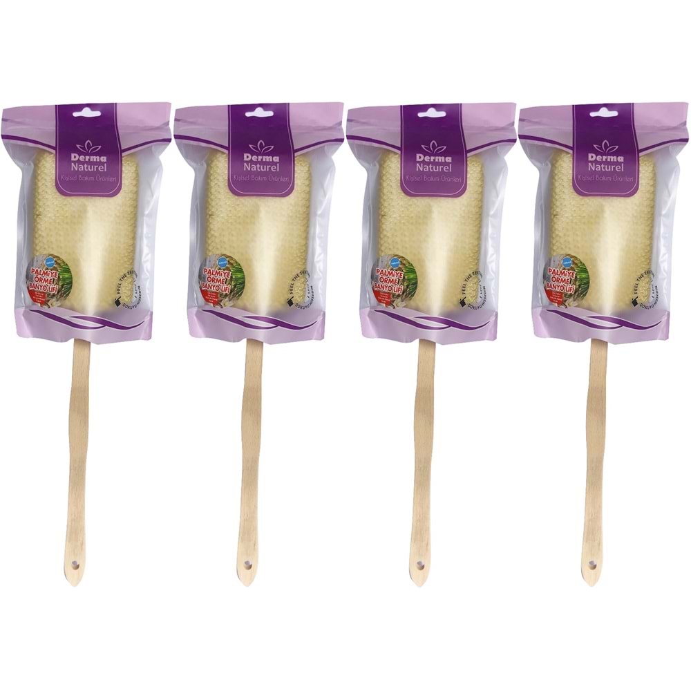 Derma Naturel Palmiye Örme Sopalı Banyo Sırt Lifi (8*24CM) MS-09 (4 Lü Set)