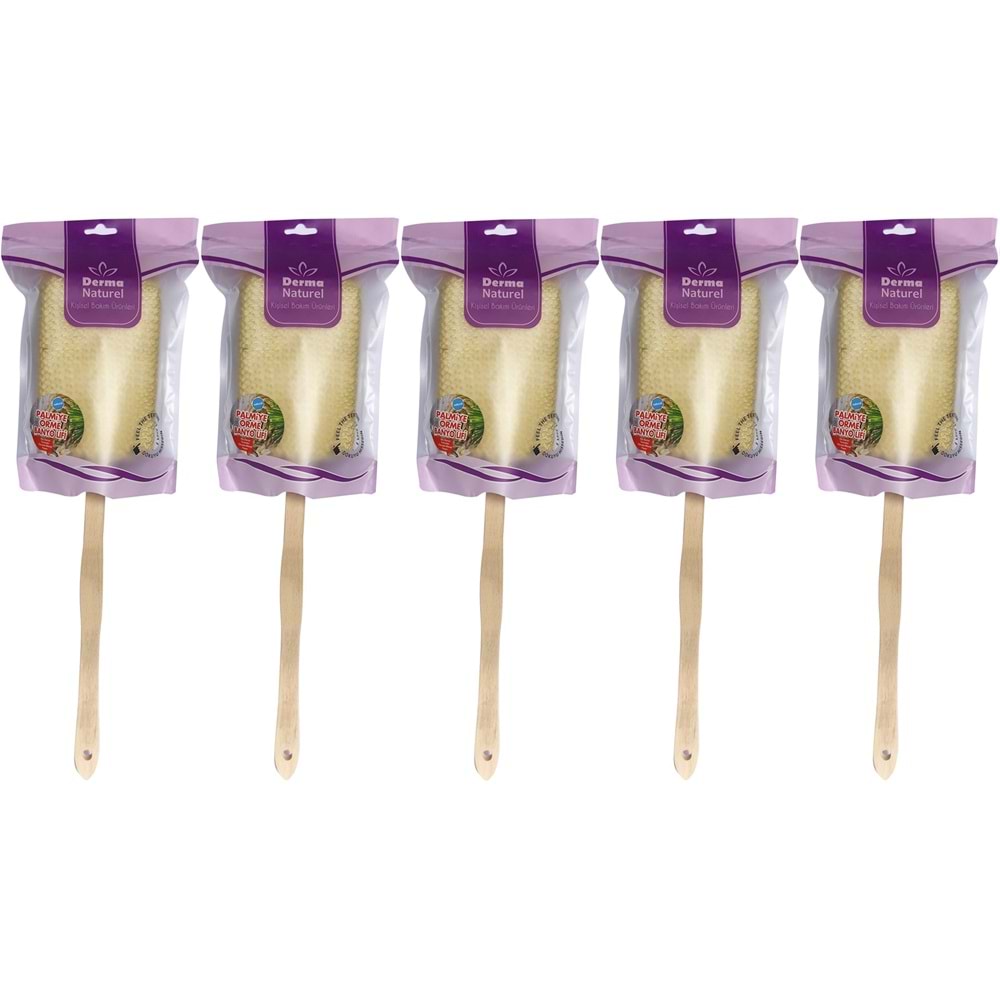 Derma Naturel Palmiye Örme Sopalı Banyo Sırt Lifi (8*24CM) MS-09 (5 Li Set)