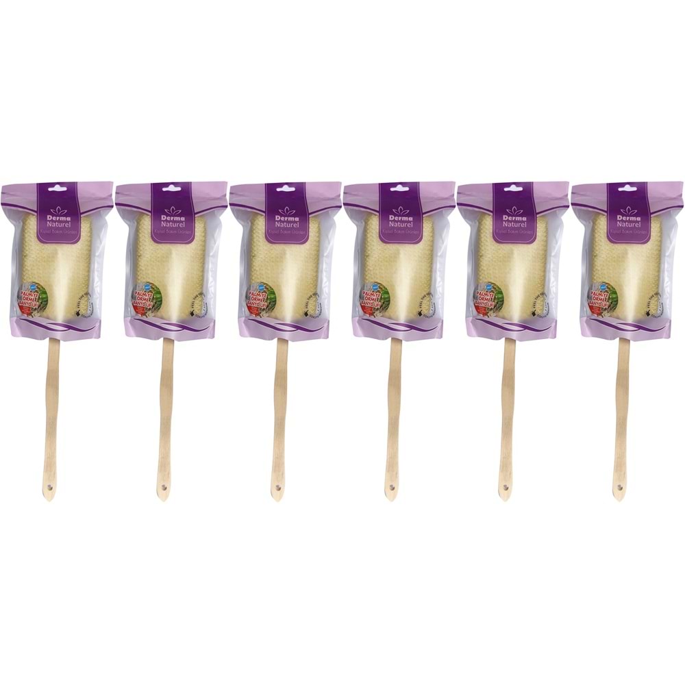 Derma Naturel Palmiye Örme Sopalı Banyo Sırt Lifi (8*24CM) MS-09 (6 Lı Set)