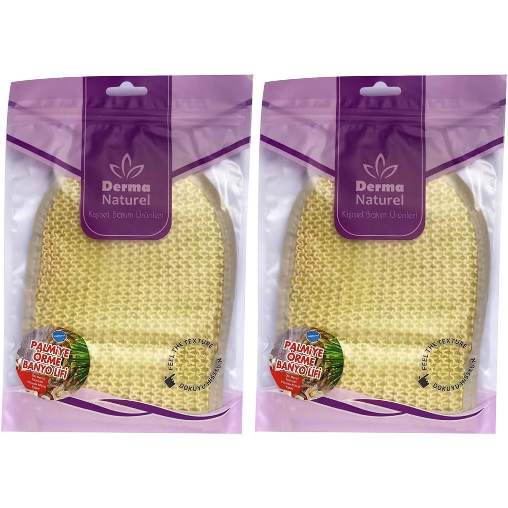 Derma Naturel Palmiye Lifi Örme Banyo Eldiveni (15*24CM) MS-04 (2 Li Set)