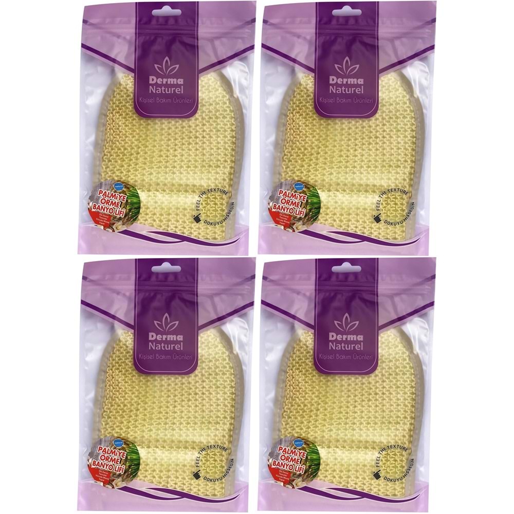 Derma Naturel Palmiye Lifi Örme Banyo Eldiveni (15*24CM) MS-04 (4 Lü Set)