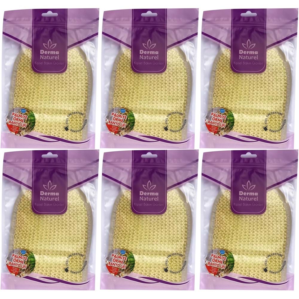 Derma Naturel Palmiye Lifi Örme Banyo Eldiveni (15*24CM) MS-04 (6 Lı Set)