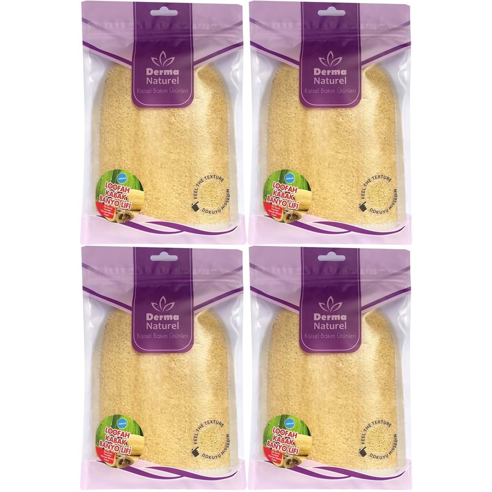 Derma Naturel Loofah Kabak Havlu Banyo Eldiveni (15*24CM) MS-11 (4 Lü Set)