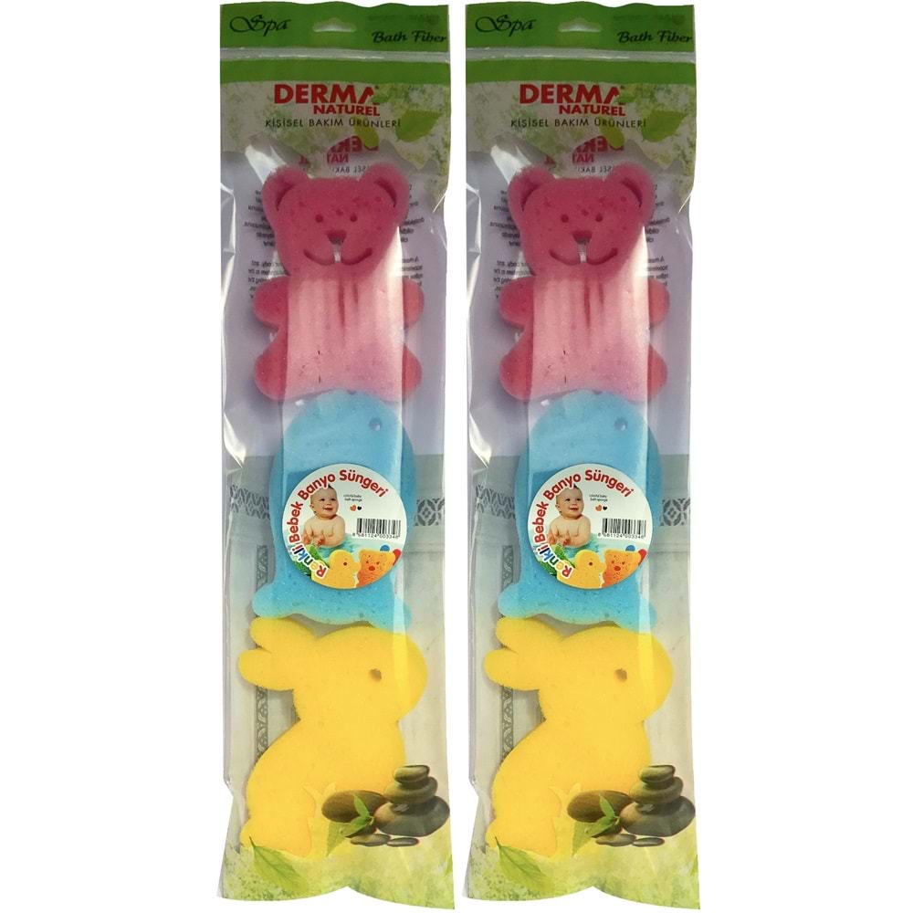 Derma Naturel 3 Lü Renkli Bebek Banyo Süngeri (2 Li Set)