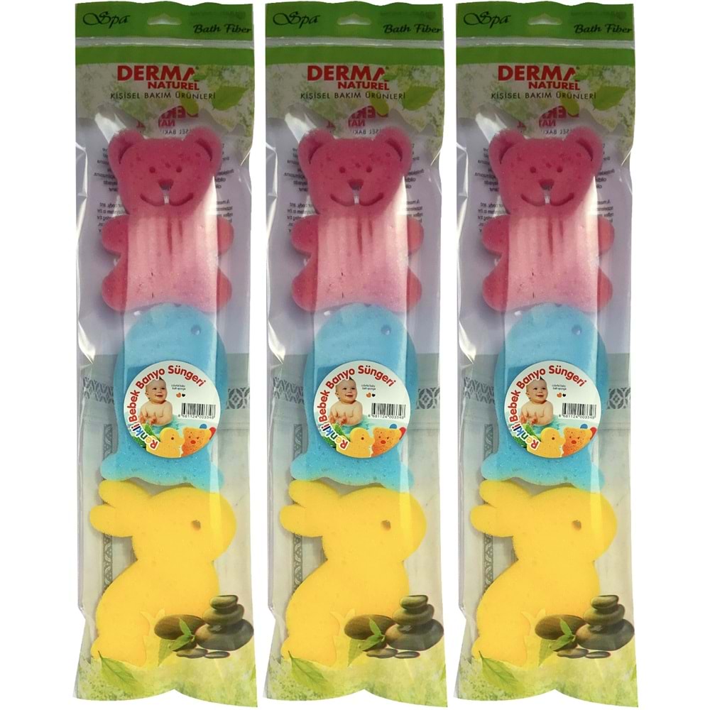Derma Naturel 3 Lü Renkli Bebek Banyo Süngeri (3 Lü Set)