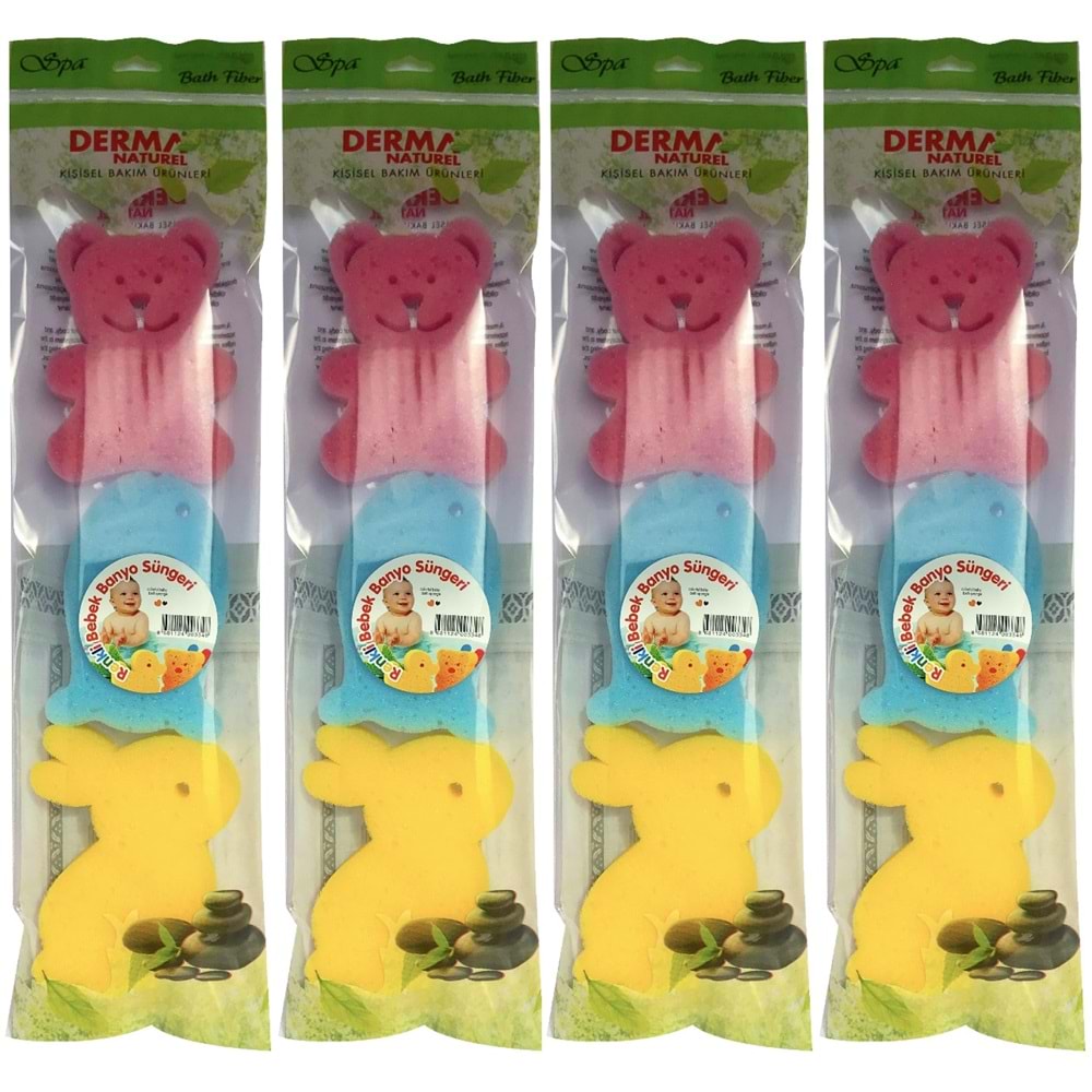 Derma Naturel 3 Lü Renkli Bebek Banyo Süngeri (4 Lü Set)
