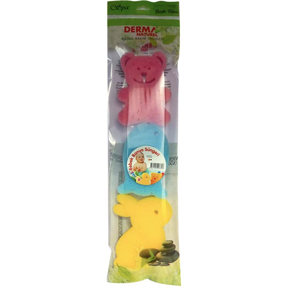 Derma Naturel 3 Lü Renkli Bebek Banyo Süngeri (4 Lü Set)