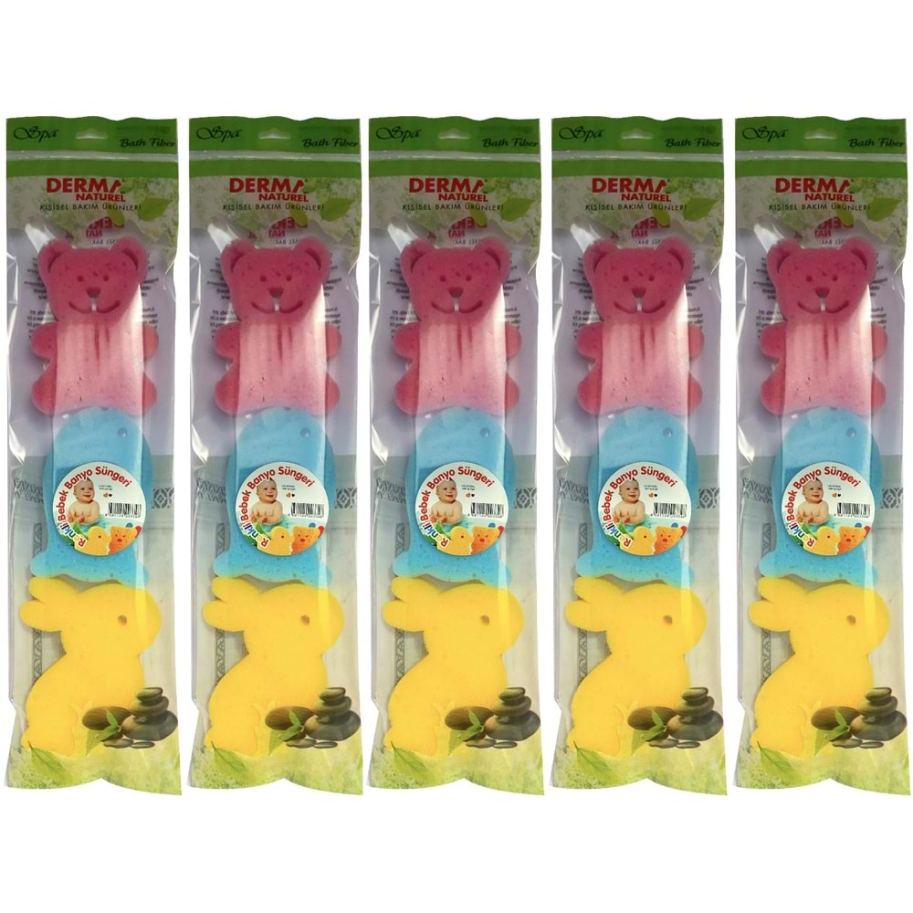 Derma Naturel 3 Lü Renkli Bebek Banyo Süngeri (5 Li Set)