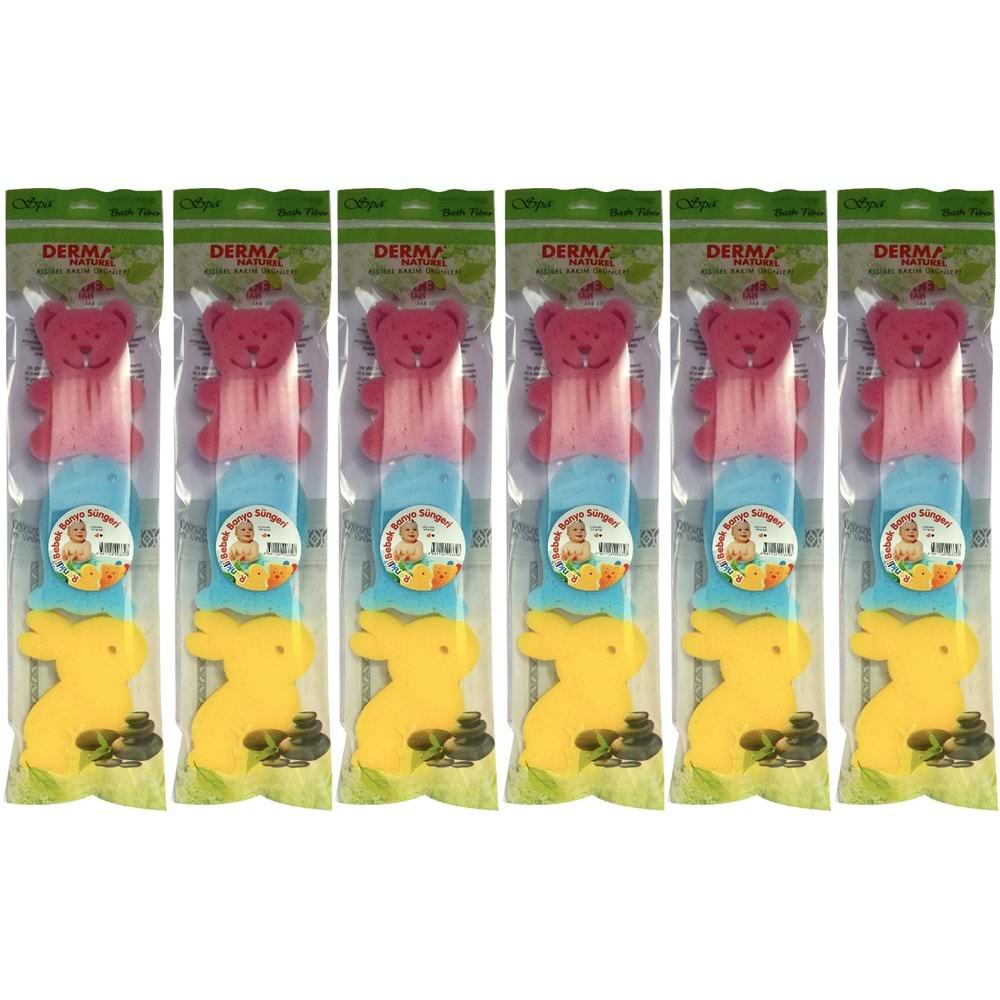 Derma Naturel 3 Lü Renkli Bebek Banyo Süngeri (6 Lı Set)